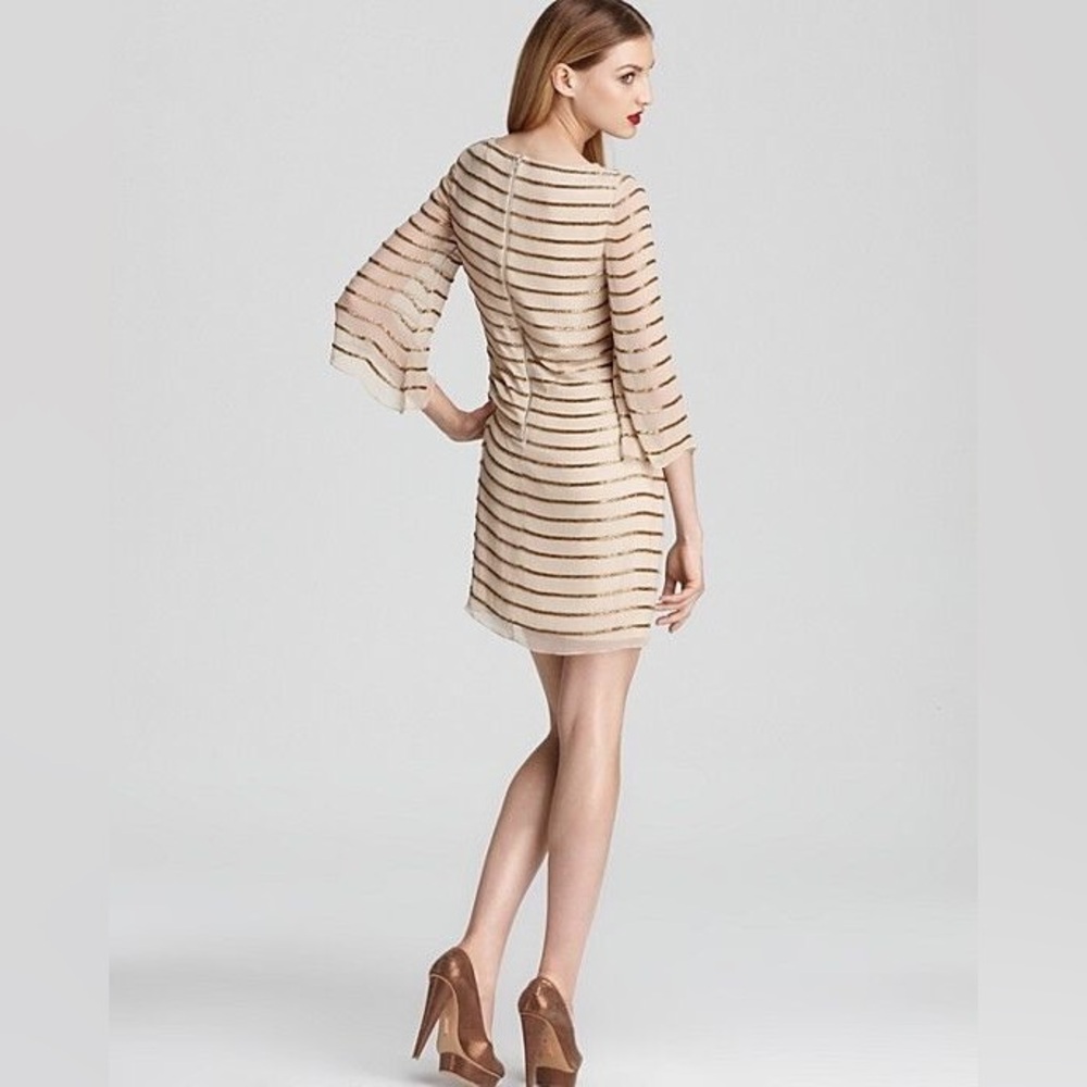ALICE + OLIVIA | Laia Bell Sleeve Sequin Silk Stripe Dress $600+ Size Medium - Picture 3 of 14